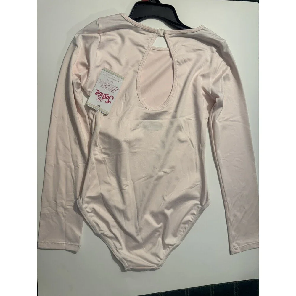 Justice Girls Pink Long Sleeve Leotard Dance Gymnastics XL 16-18 w/ Scrunchie